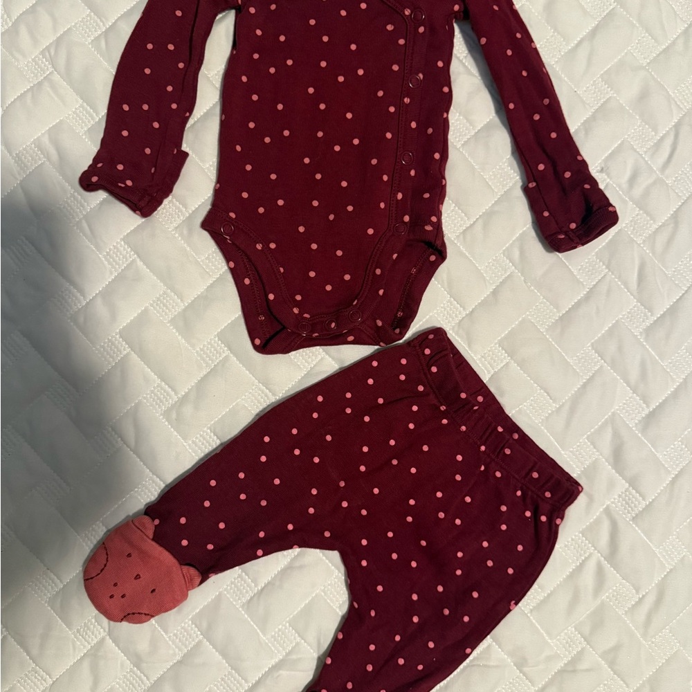 Carter's Maroon and Pink Polka Dot Bodysuit Set